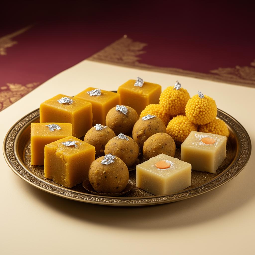 Pure Ghee Desi Mithai — Mohanthal, ghee mysorepak, besan ladoo.