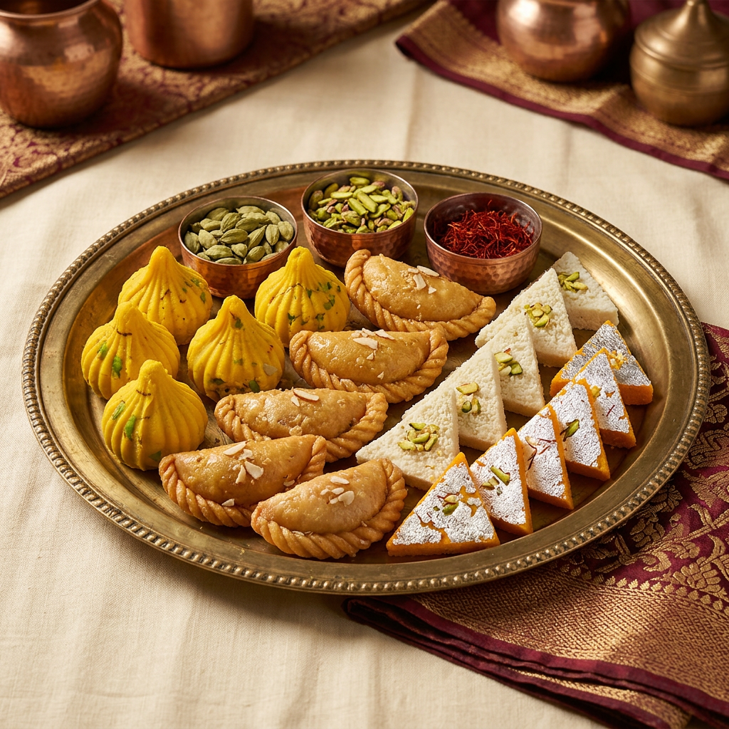 Seasonal — Modak, gujiya, undhiyu mithai, holi specials.